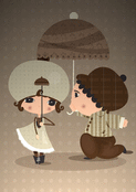 Amour romantique sous un parapluie vintage
